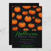パンプキンパターンブラックハロウィーンディナーパーティー 招待状 (正面/裏面)