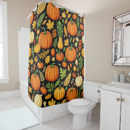 パンプキンパターン ハーベストデー オータム シャワーカーテン