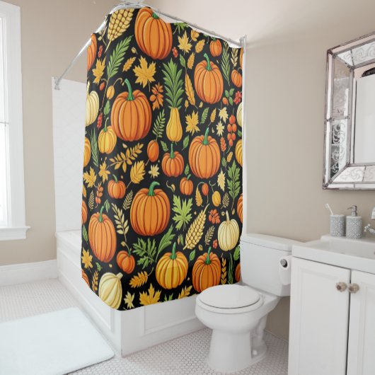パンプキンパターン ハーベストデー オータム シャワーカーテン (インサイチュ)