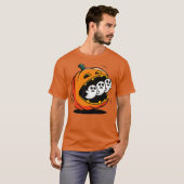 パンプキンパックマン ゴーストを食べる Tシャツ (正面フル)