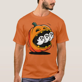 パンプキンパックマン ゴーストを食べる Tシャツ