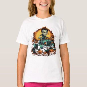 パンプキンパッチで運転するハロウィンゾンビ Tシャツ