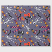 パンプキンパッチとスケルトンのハロウィーンギフトラップ ラッピングペーパー (フラット)