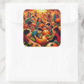 パンプキンパッチのハロウィーンでおもしろいを持つ子供 スクエアシール (バッグ)