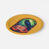 パンプキンパッチのハロウィーンレイヴン ペーパープレート (アングル)