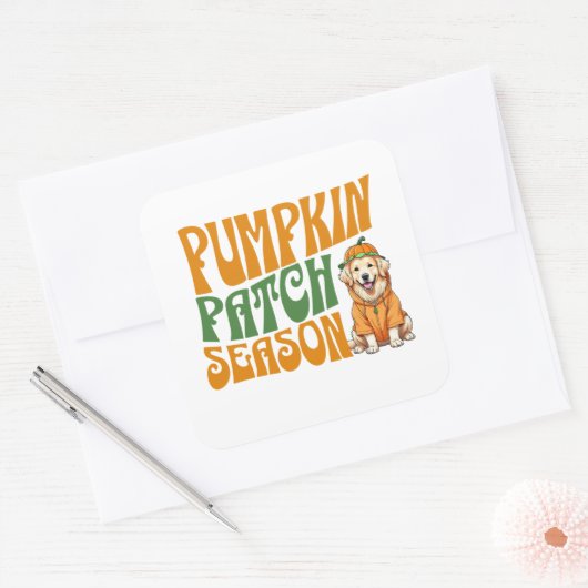 パンプキンパッチシーズンゴールデンレトリバー秋 スクエアシール (封筒)