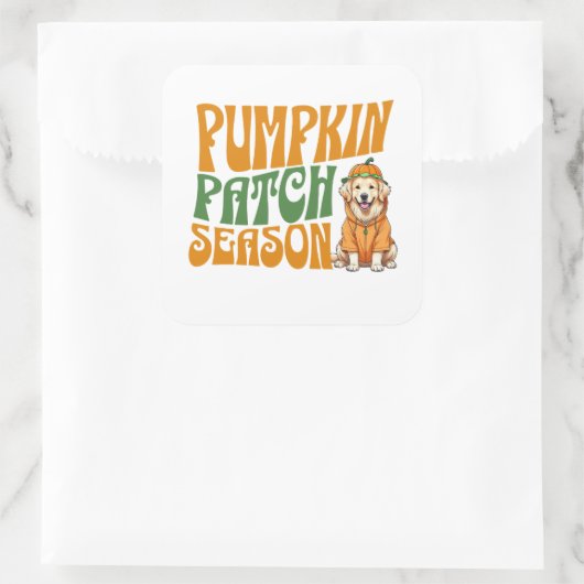 パンプキンパッチシーズンゴールデンレトリバー秋 スクエアシール (バッグ)