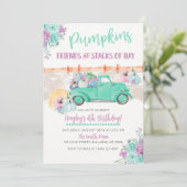 パンプキンパッチターコイズヴィンテージトラック誕生日 招待状 (スタンド正面)