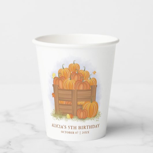 パンプキンパッチバタフライ紅葉誕生日 紙コップ (正面)