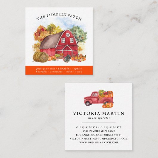 パンプキンパッチファミリーファームバ素朴ーン秋 スクエア名刺 (正面/裏面)