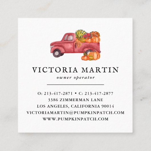 パンプキンパッチファミリーファームバ素朴ーン秋 スクエア名刺 (裏面)