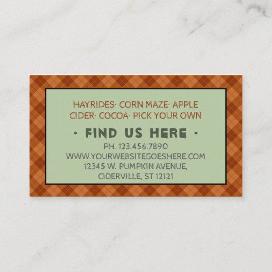 パンプキンパッチファミリーファーム秋プレイドヴィンテージトラック 名刺 (裏面)