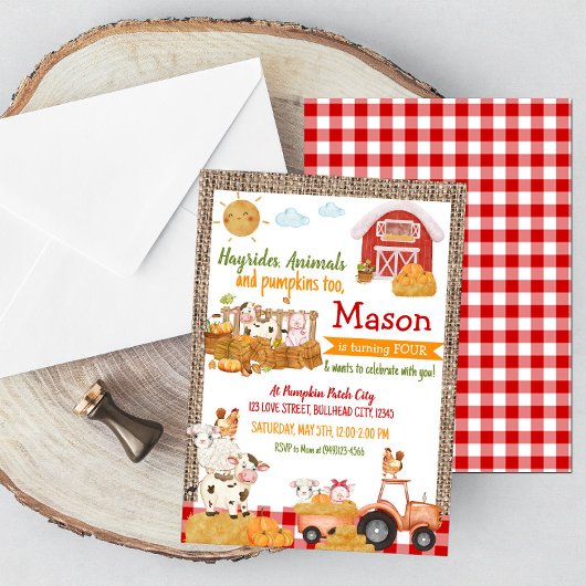 パンプキンパッチファームアニマルズ誕生日 招待状