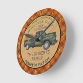 パンプキンパッチファームヴィンテージトラック秋プレイド素朴 ラウンド壁時計 (傾斜)