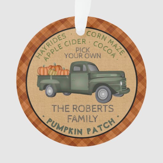 パンプキンパッチファーム素朴秋プレイドヴィンテージトラック オーナメント (正面)