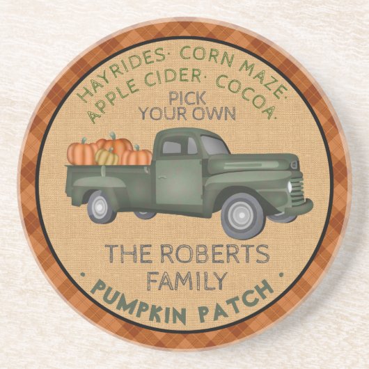 パンプキンパッチファーム素朴秋プレイドヴィンテージトラック コースター (正面)