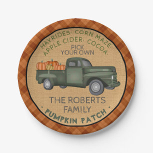 パンプキンパッチファーム素朴秋プレイドヴィンテージトラック ペーパープレート