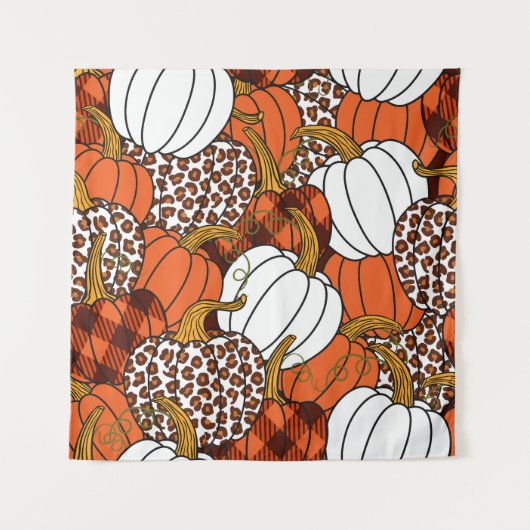 パンプキンパッチワークヴィンテージパターンの収穫 タペストリー (正面)