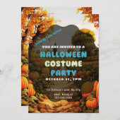 パンプキンパッチ秋ツリー葉ズ秋ハロウィーン 招待状 (正面/裏面)