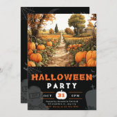 パンプキンパッチ美しい秋ブラックハロウィーン 招待状 (正面/裏面)