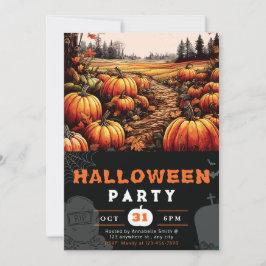 パンプキンパッチ美しい秋ブラックハロウィーン 招待状