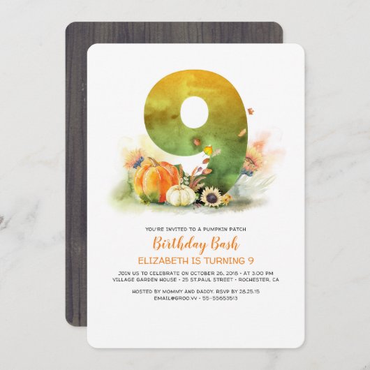 パンプキンパッチ誕生日バッシュ秋招待状 招待状 (正面/裏面)