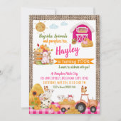 パンプキンパッチ農家ガールズピンク誕生日 招待状 (正面)