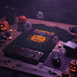 パンプキンパワーアップ レトロゲーマーハロウィン Tシャツ