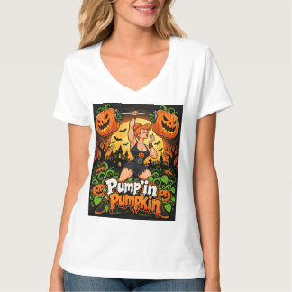 パンプキンパワー、輝くネイル - ハロウィンフィットネス Tシャツ