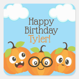 パンプキンパーソナライズされたパッチファーム子供の誕生日 スクエアシール
