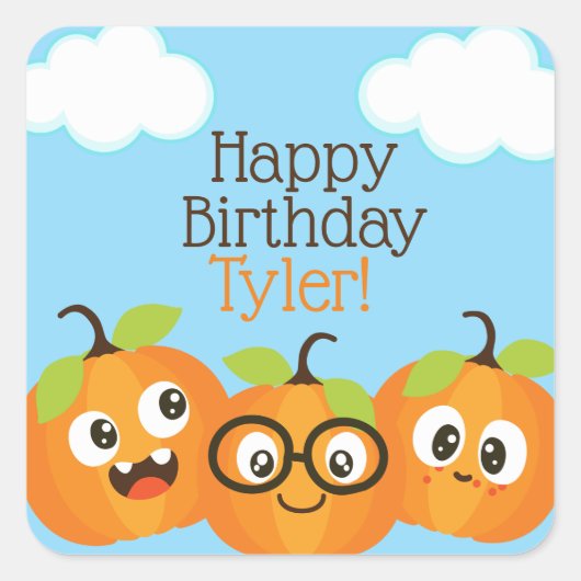 パンプキンパーソナライズされたパッチファーム子供の誕生日 スクエアシール (正面)