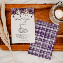 パンプキンパープルフラワーバースデーパーティー サンキューカード
