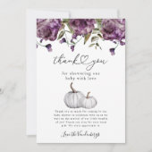 パンプキンパープルフラワーベビーシャワー サンキューカード (正面)