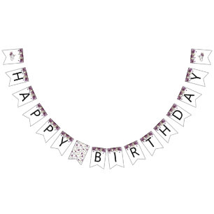 パンプキンパープルフローラハッピーバースデーパーティーデコール バンティングフラッグ