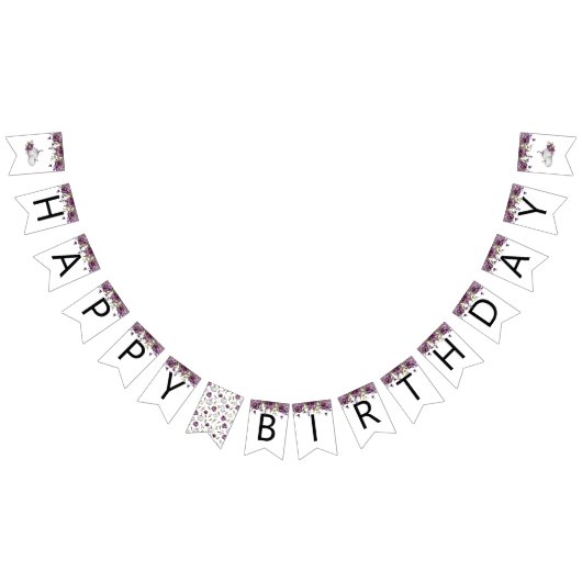 パンプキンパープルフローラハッピーバースデーパーティーデコール バンティングフラッグ (全)