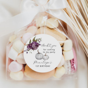 パンプキンパープルフローラ誕生日パーティーのお願い ラウンドシール