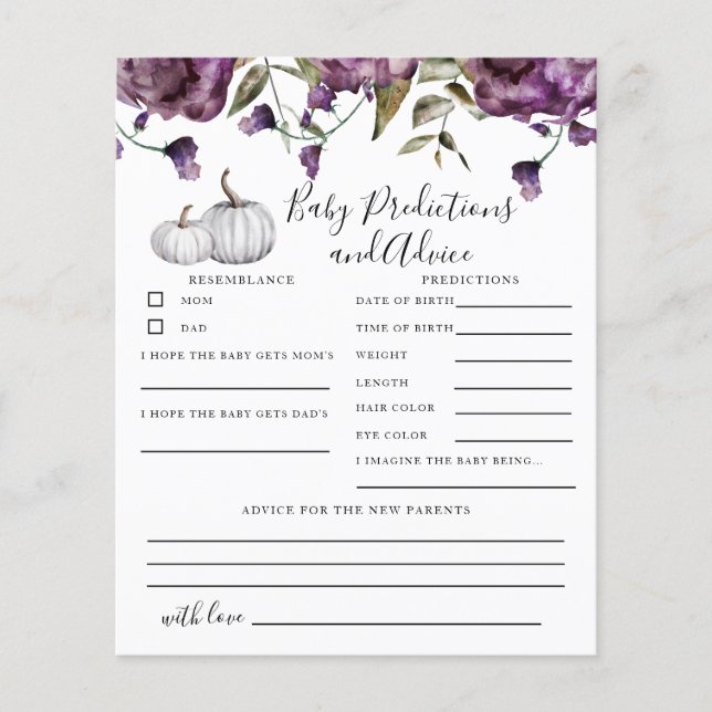 パンプキンパープルベビー予測とアドバイスカード (正面)