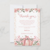 パンプキンピンクのフローラ女の子の赤ちゃんシャワーのように甘い サンキューカード (正面)