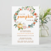 パンプキンピンクの女の子ベビーシャワーフローラ水色 招待状 (スタンド正面)