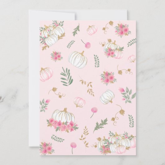 パンプキンピンクの花のベビーシャワーデータカード 招待状 (裏面)