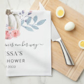 パンプキンピンクの花の女の子ベイビーシャワー キッチンタオル (四つ折り)