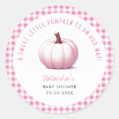 パンプキンピンクジンガムプレイドベビーガールベビーシャワー ラウンドシール (正面)