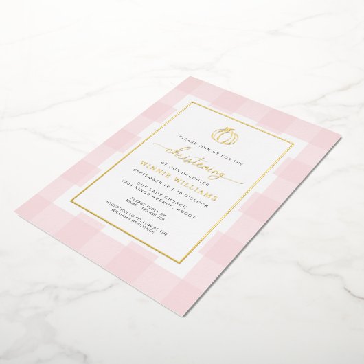 パンプキンピンクジンガム《キリスト教》洗礼式や命名式フォイル招待状 箔招待状 (回転した状態)