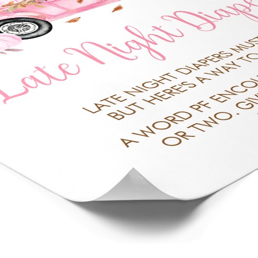 パンプキンピンクトラック夜遅くおむつ赤ちゃんシャワー ポスター (角)