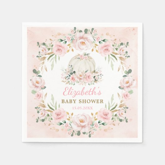 パンプキンピンクフェミニン赤面バラガールベビーシャワー スタンダードカクテルナプキン (正面)