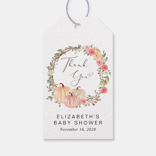 パンプキンピンクフローラガールベビーシャワーありがとう ギフトタグ (裏面)