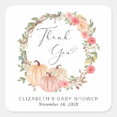パンプキンピンクフローラガールベビーシャワーありがとう スクエアシール (正面)