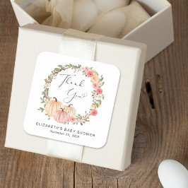 パンプキンピンクフローラガールベビーシャワーありがとう スクエアシール