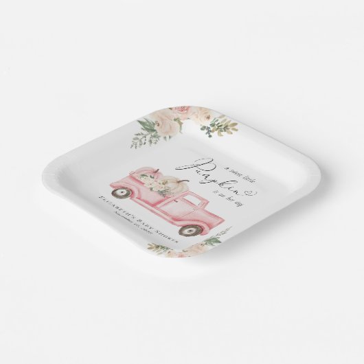 パンプキンピンクフローラトラック赤ちゃんガールシャワー ペーパープレート (傾斜あり)