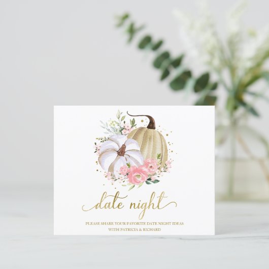 パンプキンピンクフローラブライダルシャワーデイトナイトカード (スタンド正面)